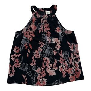 A new day Sleeveless Black Floral Blouse High Neck - Size Small